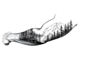 russian orthodox cross in a light forrest mountainous setting tattoo idea