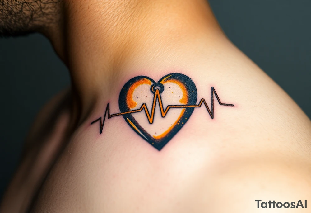 A heartbeat flowing into a heart lock, painted in golden yellow with metallic touches, symbolizing eternal commitment. tattoo idea