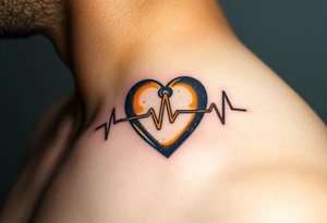 A heartbeat flowing into a heart lock, painted in golden yellow with metallic touches, symbolizing eternal commitment. tattoo idea