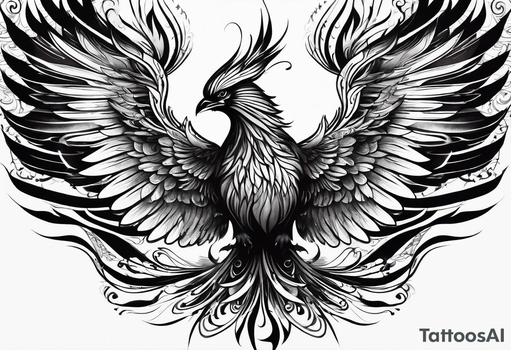 Phoenix with dark design and wisdom reincarnation tattoo idea