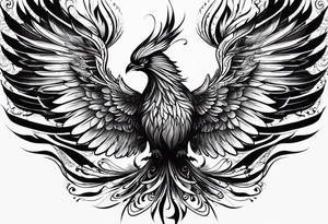 Phoenix with dark design and wisdom reincarnation tattoo idea