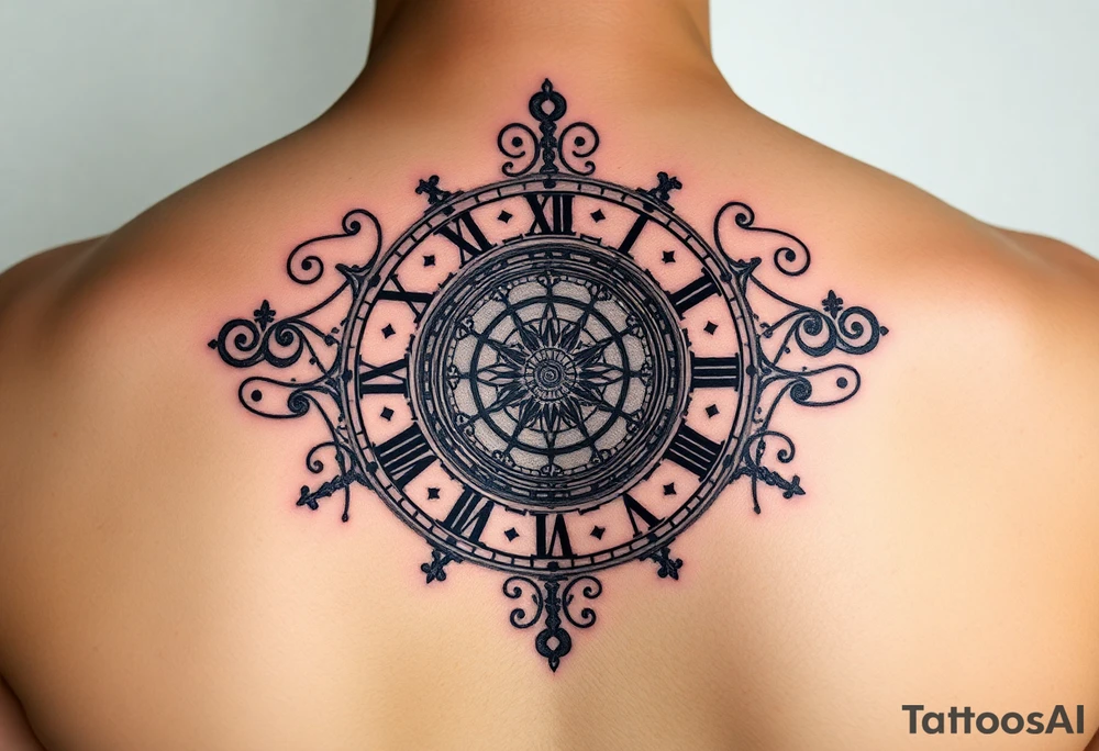 vintage roman numerals within ornate clockwork mechanism tattoo idea