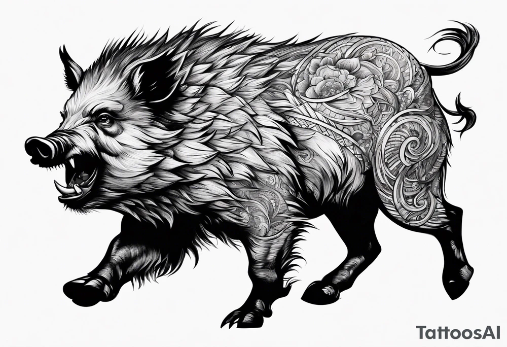 angry boar front tattoo idea