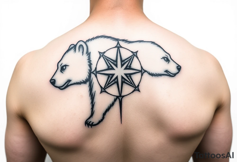 Nordic Viking themed bear on shoulder Vegvisir symbol tribal elder furthark bicep band tattoo idea