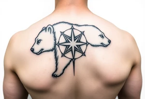 Nordic Viking themed bear on shoulder Vegvisir symbol tribal elder furthark bicep band tattoo idea