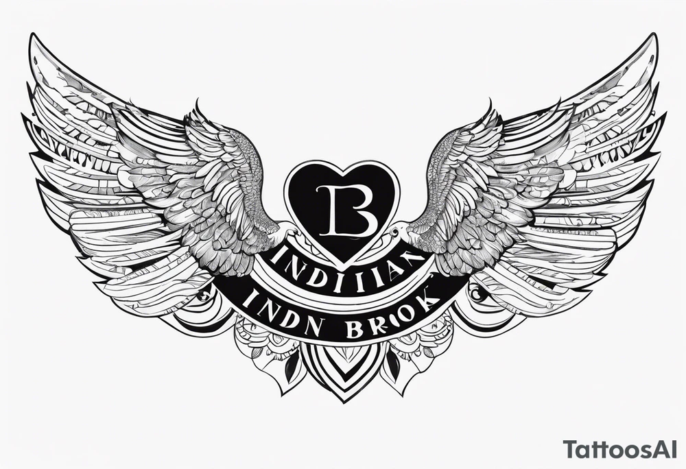 The words “Indian Brook” with angel wings tattoo idea