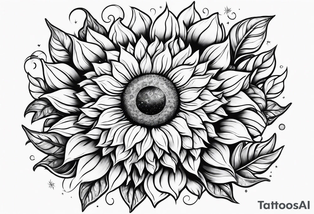 Sunflowers sun and moon tattoo idea