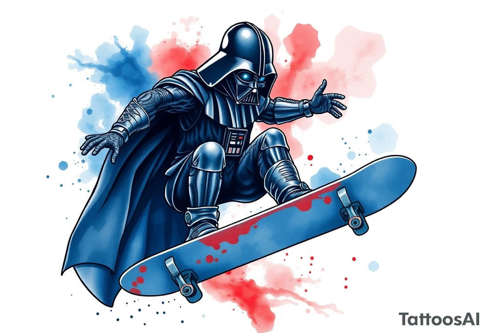 Darth Vader skateboarding >
blue & red tattoo idea