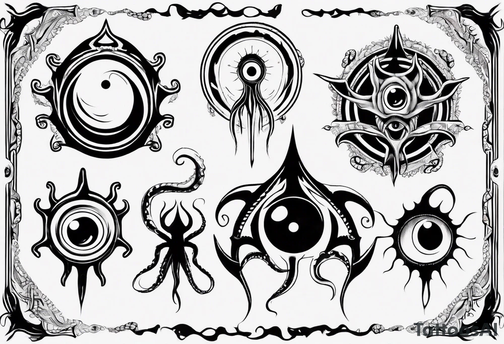 lovecraft them with eye and long tentacle tattoo idea