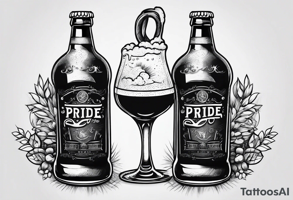 two beer bottles cheersing, labeled Pride and Joy tattoo idea two beer bottles cheersing, labeled Pride and Joy tattoo idea