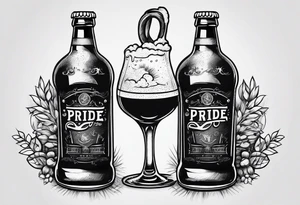 two beer bottles cheersing, labeled Pride and Joy tattoo idea
