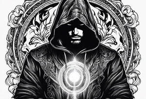 Hooded figure with a ring of lightning behind him tattoo idea