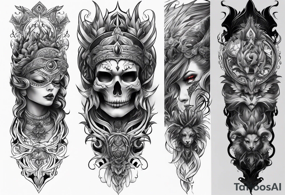 demonic style sleeve tattoo idea