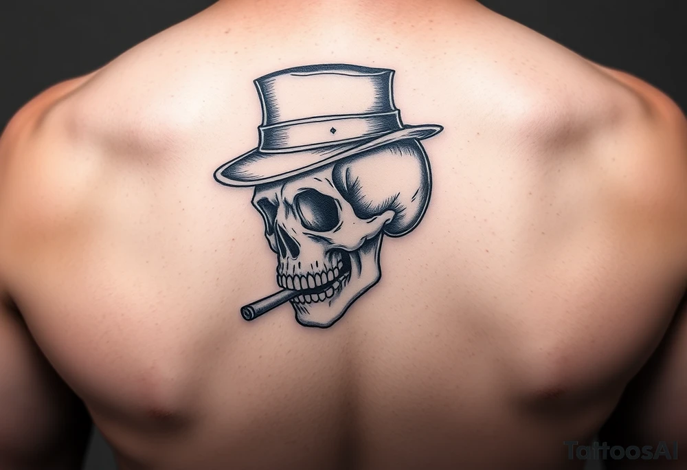 skull with top-hat,cigar in his mouth and playing cards. tattoo idea
