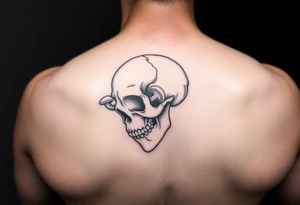 right side of a skull with grown out mushroom out of its eyes tattoo idea