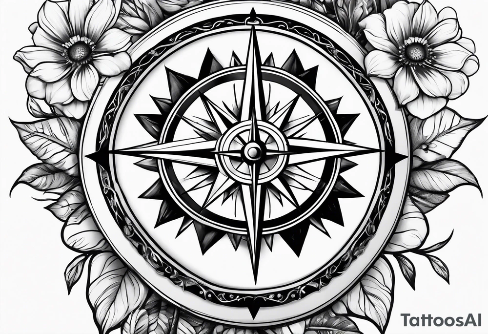 Flowers and compass tattoo tattoo idea