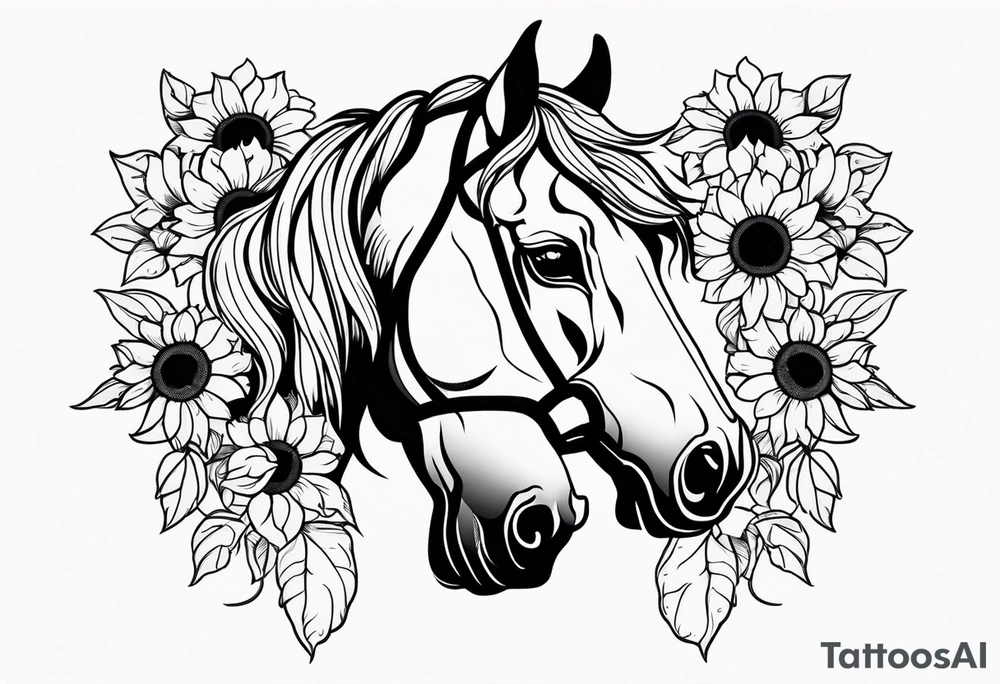 horse head with sunflowers tattoo idea