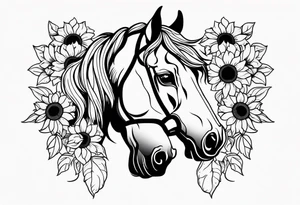 horse head with sunflowers tattoo idea