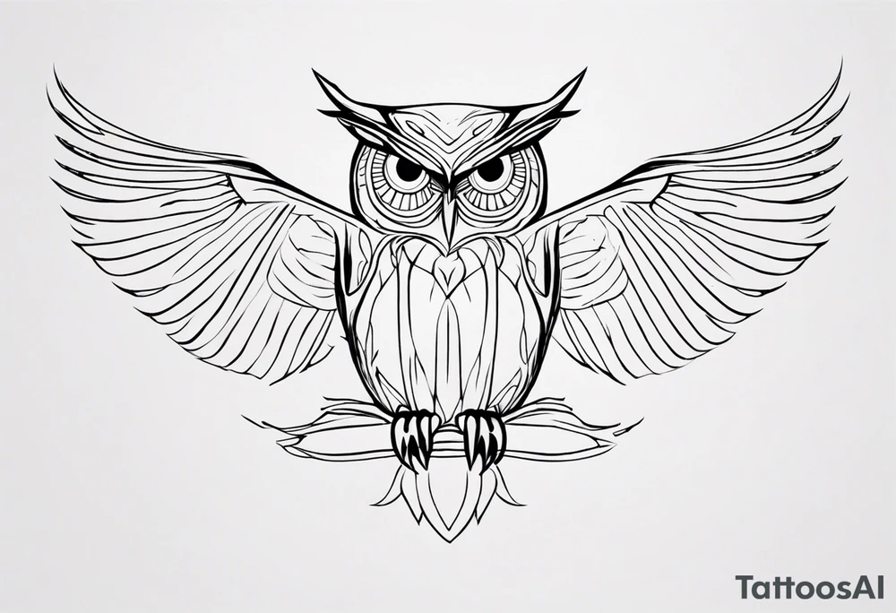 one line tattoo of a owl. Has to be made of single line tattoo idea