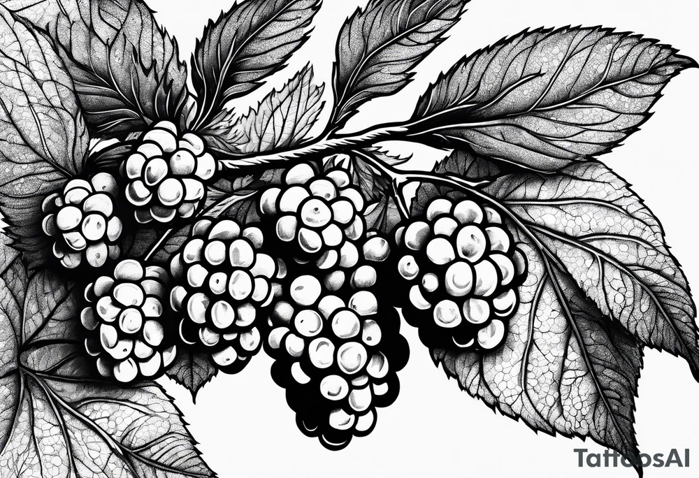 a long raspberry branch with lots of leaves and no shading tattoo idea