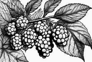 a long raspberry branch with lots of leaves and no shading tattoo idea