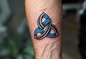 Celtic Trinity Knot (Triquetra) with Blue Accents
Intricate interwoven knot symbolizing unity of mind, body, and spirit. Inked in dark black lines with royal blue shading for depth and mysticism. tattoo idea
