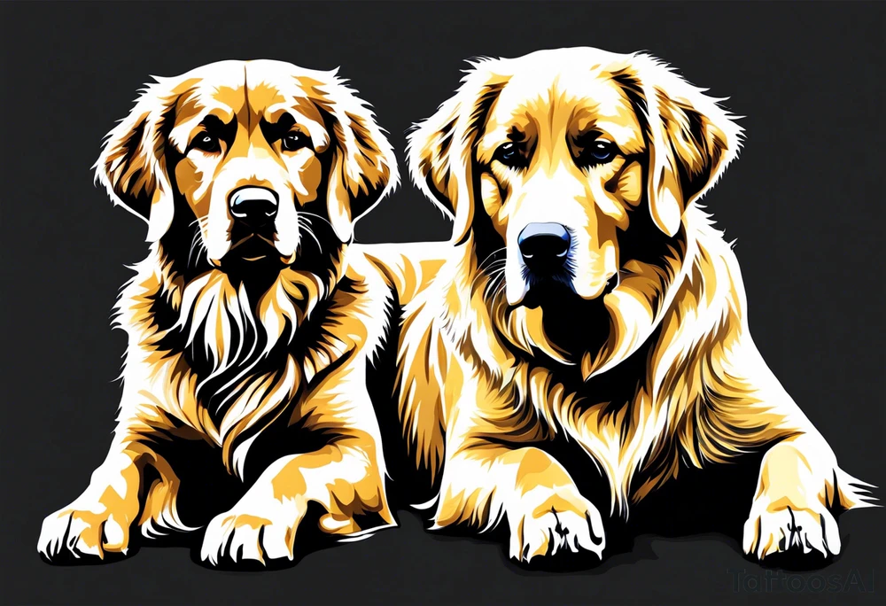 I want two dogs next to each other. One is a dark colored golden retriever and the other is a yellow lab. tattoo idea