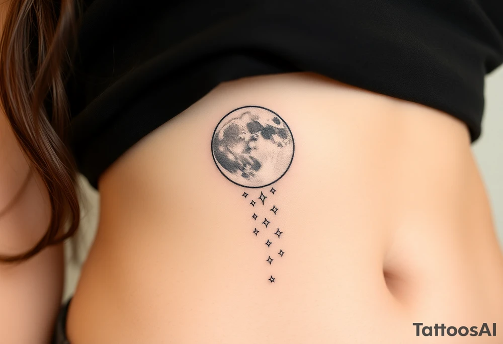 Moon and Cascade of stars tattoo idea