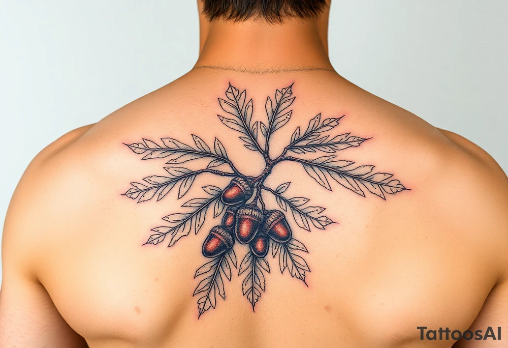 oak branch with thick leaves and acorns tattoo idea