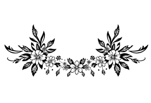 an broad band in shape of an arc filled with tiny floral elements combined with christmas elements and winter symbols like snow flakes, stars and similar tattoo idea