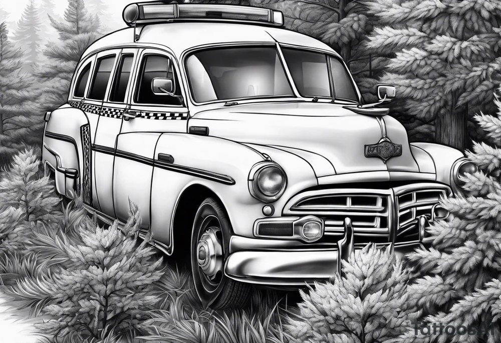 tree growing through police car tattoo idea