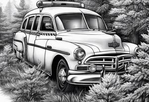 tree growing through police car tattoo idea