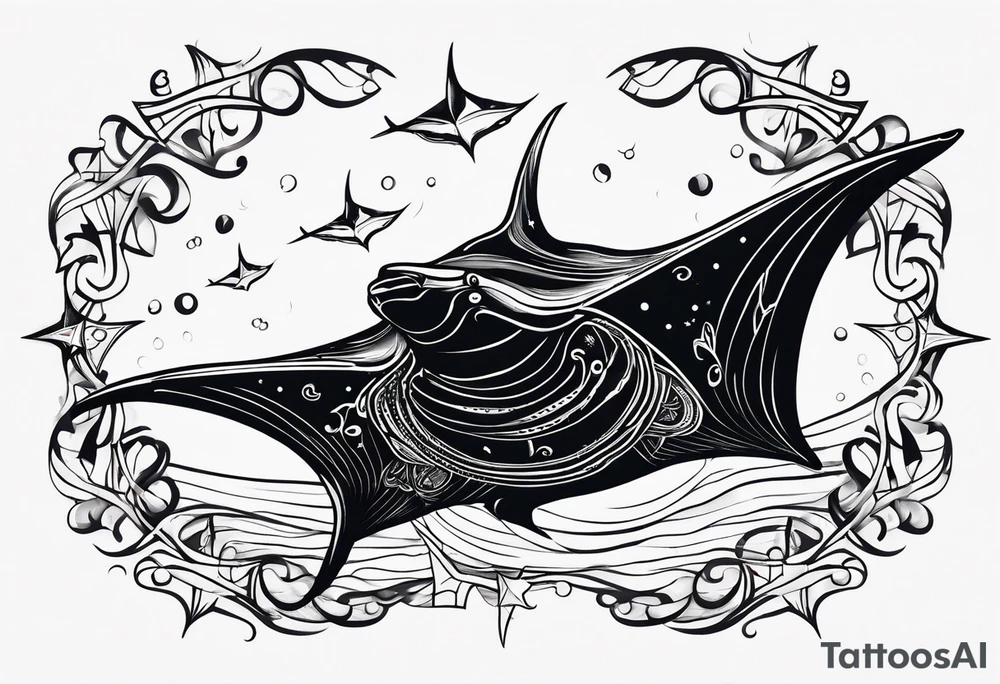 Manta ray with a nautical star inside tattoo idea