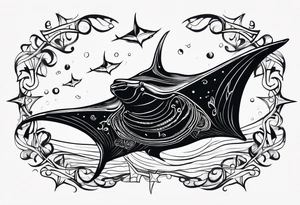 Manta ray with a nautical star inside tattoo idea