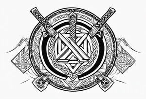 Valhalla sword shield axe Valknut chains tattoo idea