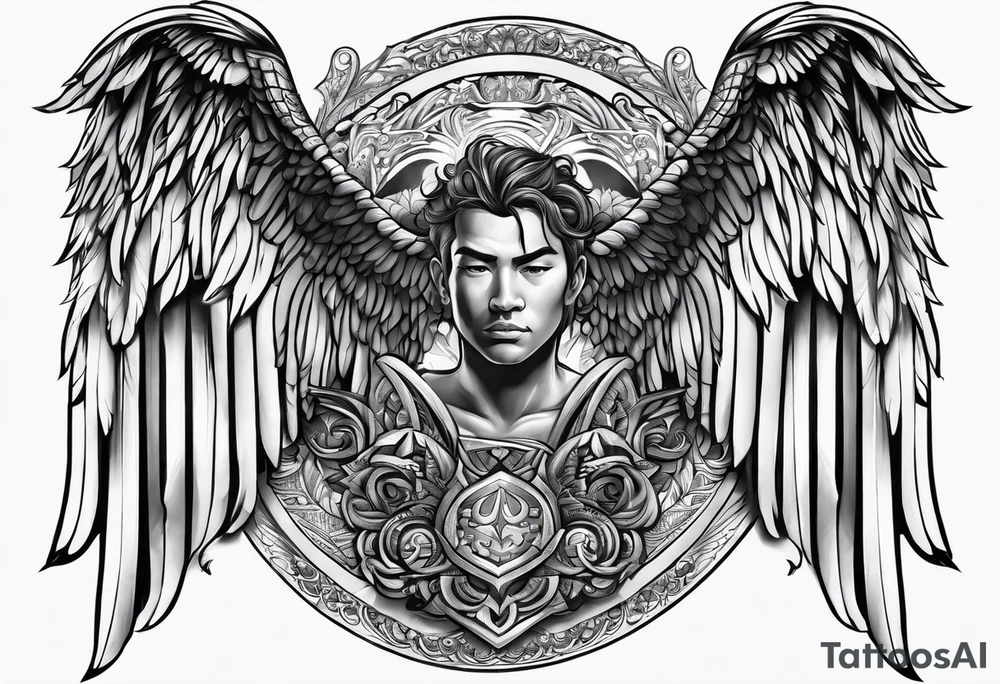 The word Glenn on a banner with angel wings tattoo idea
