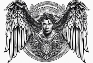 The word Glenn on a banner with angel wings tattoo idea