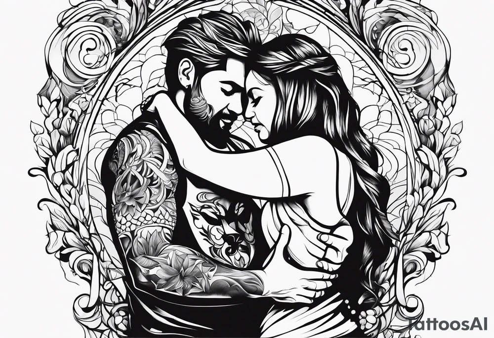 outline of people hugging tattoo idea