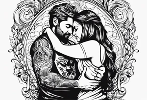 outline of people hugging tattoo idea