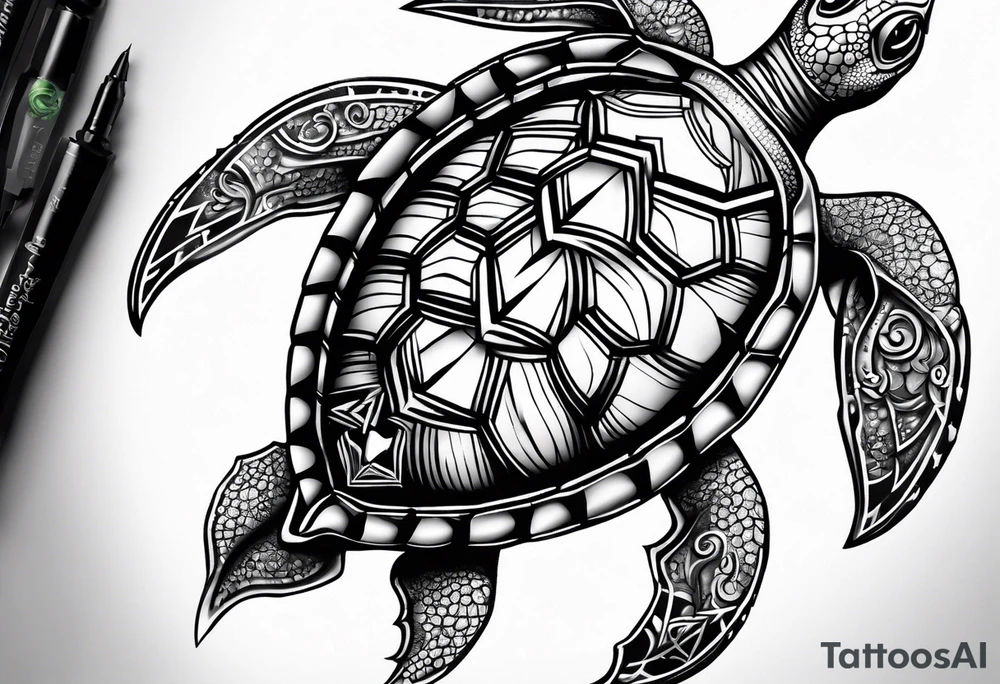 Turtle with compass tattoo idea