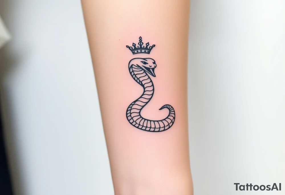 I want a small simple silhouette lines black and white wrist princess like snake tattoo that has number 12821 on its body along and also I want it to represent feminine energy crown queen Cycle tattoo idea