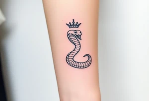 I want a small simple silhouette lines black and white wrist princess like snake tattoo that has number 12821 on its body along and also I want it to represent feminine energy crown queen Cycle tattoo idea