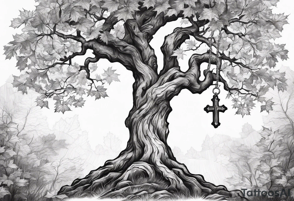 A maple tree with branches and a cross as the trunk. tattoo idea A maple tree with branches and a cross as the trunk. tattoo idea