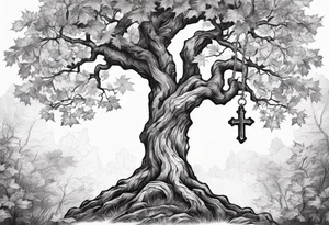 A maple tree with branches and a cross as the trunk. tattoo idea