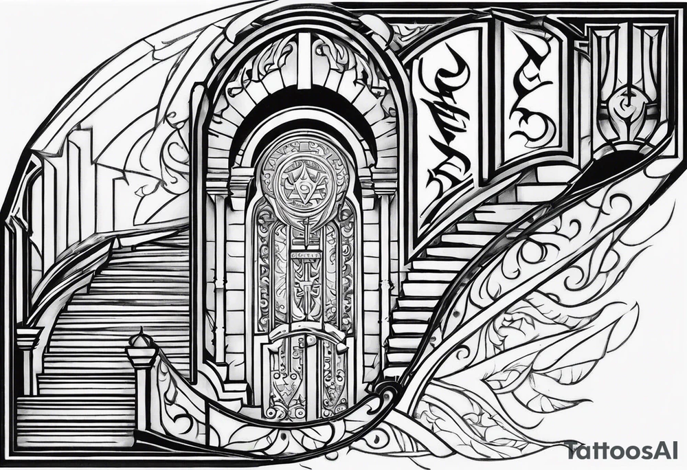 Valhalla fire sword shield stairs tattoo idea
