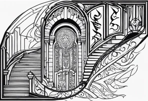 Valhalla fire sword shield stairs tattoo idea