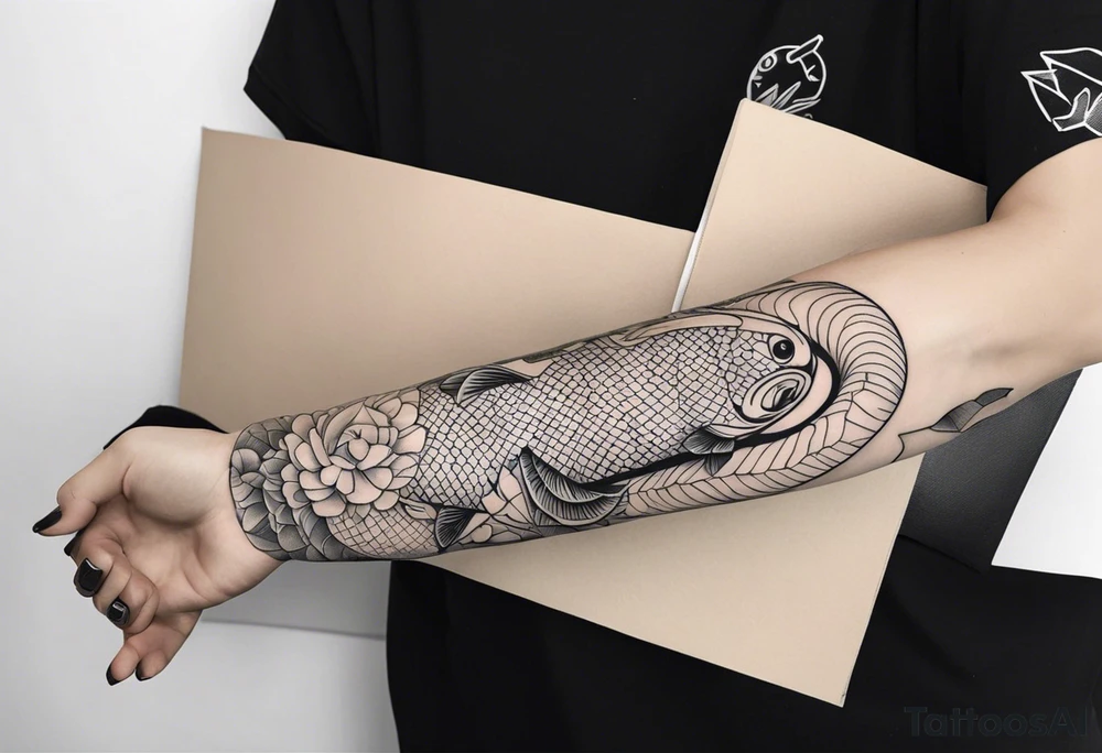 arm sleeve tattoo based around fish and snakes tattoo idea arm sleeve tattoo based around fish and snakes tattoo idea