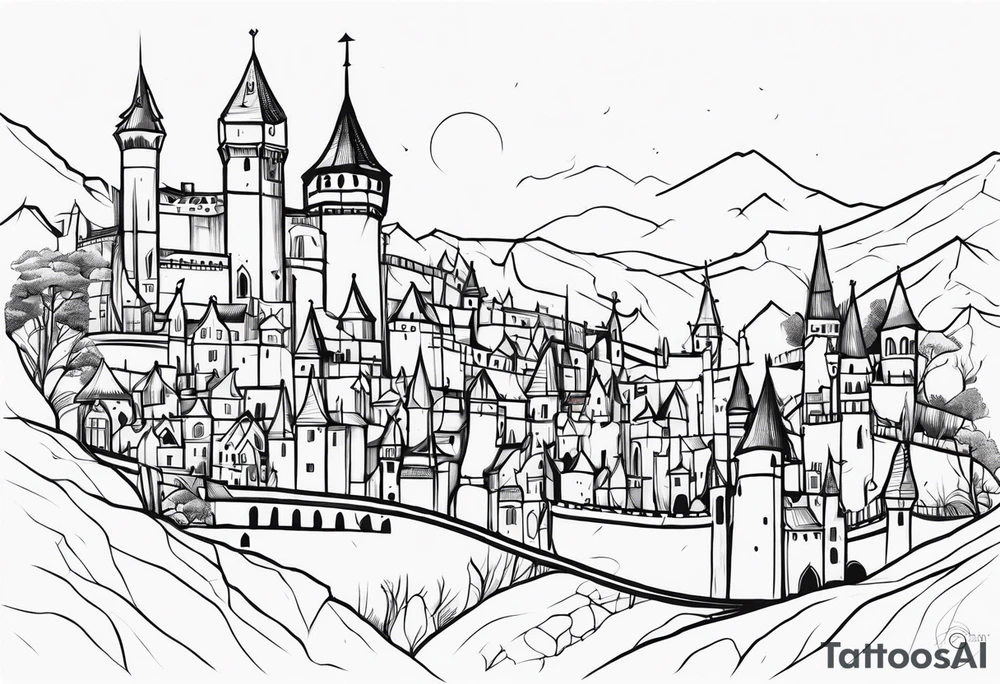 medieval tribal city tattoo idea