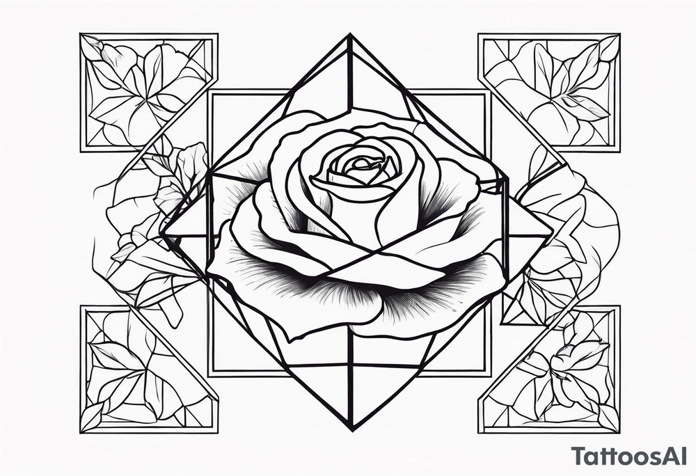 Tesseract with big roses and small stars around it tattoo idea
