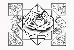 Tesseract with big roses and small stars around it tattoo idea